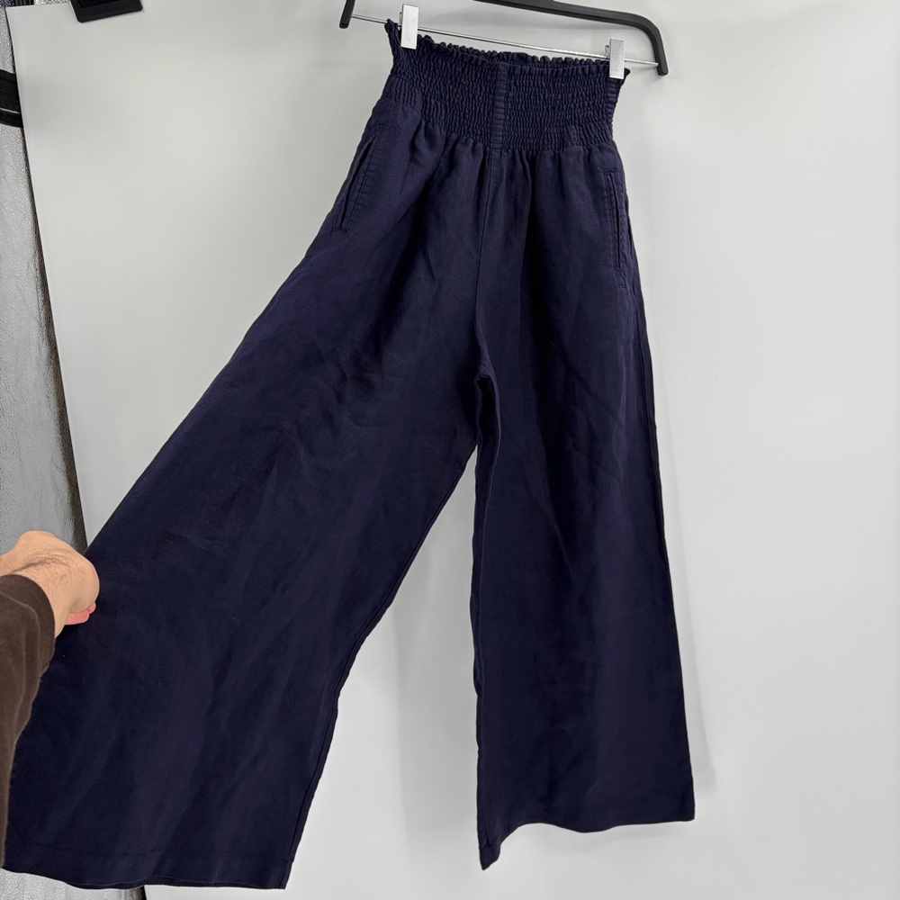 Wrap London 100% linen purple summer boho wide leg pants high rise size 0 xs NWT